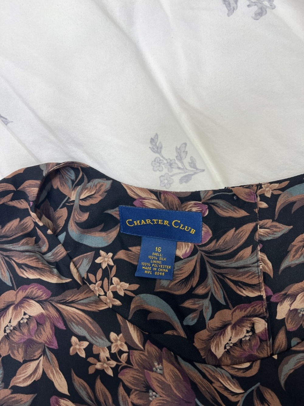 100% SILK Charter Club Floral Camisole in Black and Brown tank top/blouse
